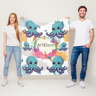 Cute Blue Octopus Print Fleece Blanket