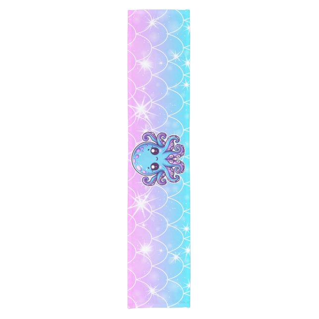 Cute blue octopus short table runner (Front)