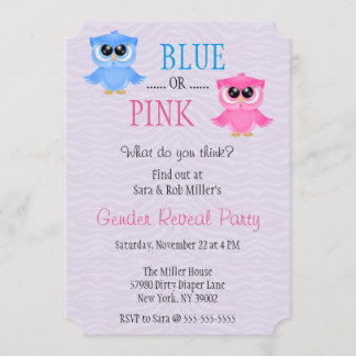 Cute Blue or Pink Owl Gender Reveal Invite