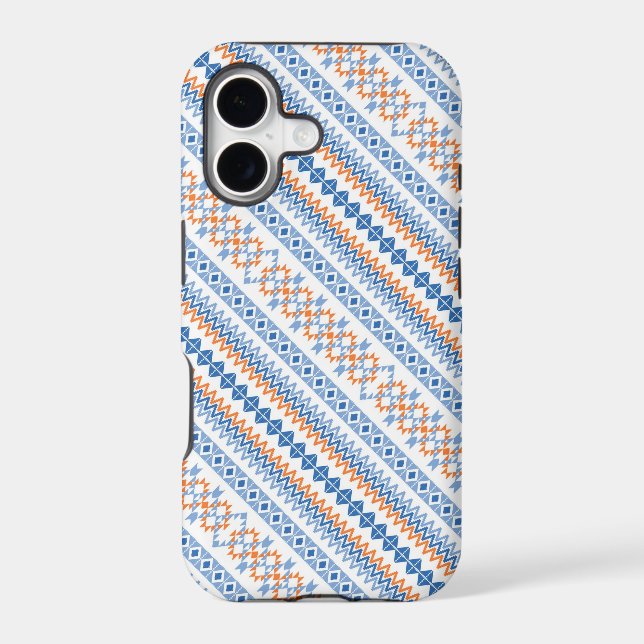 Cute blue orange Aztec Tribal Motif Pattern (Back)
