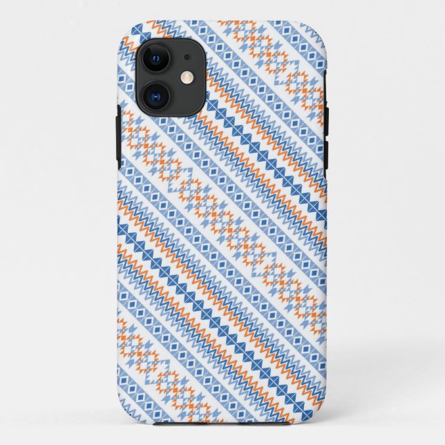 Cute blue orange Aztec Tribal Motif Pattern Case-Mate iPhone Case (Back)