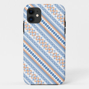 Cute blue orange Aztec Tribal Motif Pattern iPhone 11 Case