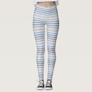 Cute blue orange Aztec Tribal Motif Pattern Leggings