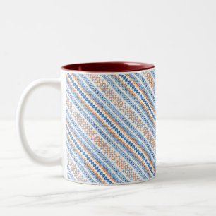 Cute blue orange Aztec Tribal Motif Pattern Two-Tone Coffee Mug
