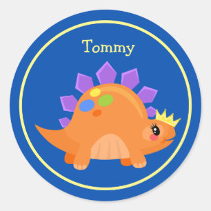 Cute Blue Orange Baby Dinosaur Classic Round Sticker