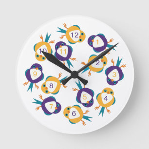 Cute Blue & Orange Birds Wall Clock