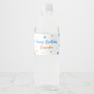 Cute Blue & Orange Coral Dolphin Kids Birthday Water Bottle Label