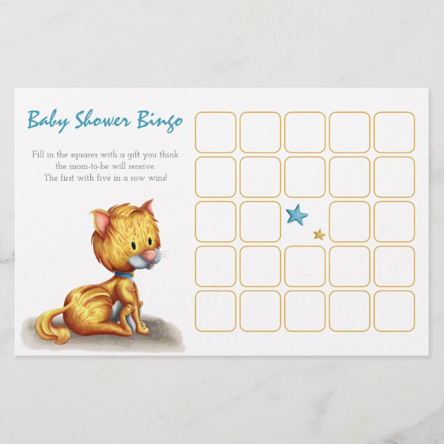 Cute Blue Orange Kitten Baby Shower Bingo Card (Front)