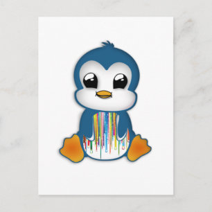 Cute blue orange penguin postcard