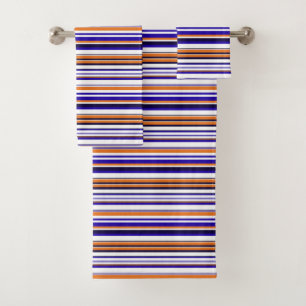 Cute blue orange stripes bath towel set