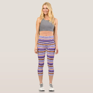 Cute blue orange stripes capri leggings