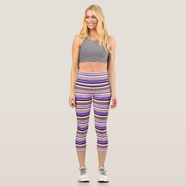 Cute blue orange stripes capri leggings (Front)