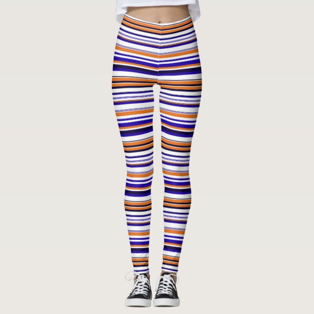 Cute blue orange stripes leggings (Front)