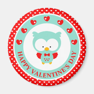 Cute Blue Owl and Hearts Valentine's Day Magnet