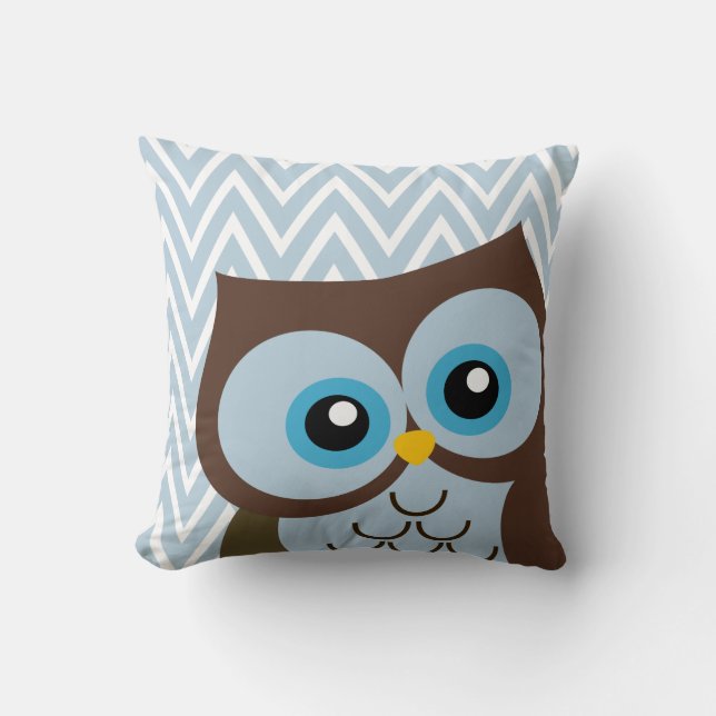 Cute Blue Owl Chevron Zigzag Cushion (Front)