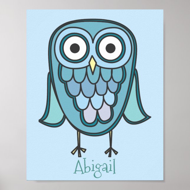 Cute Blue Owl Customised 8x10 Poster (Front)