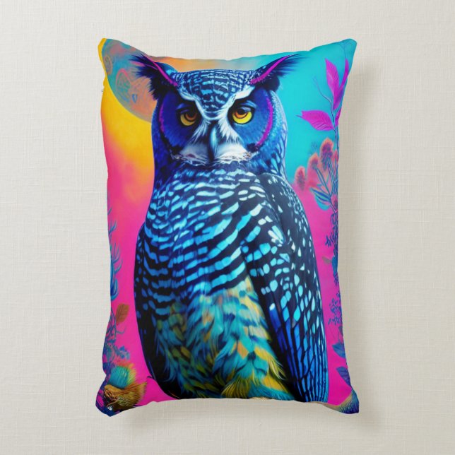 Cute blue owl decorative cushion (Front(Vertical))
