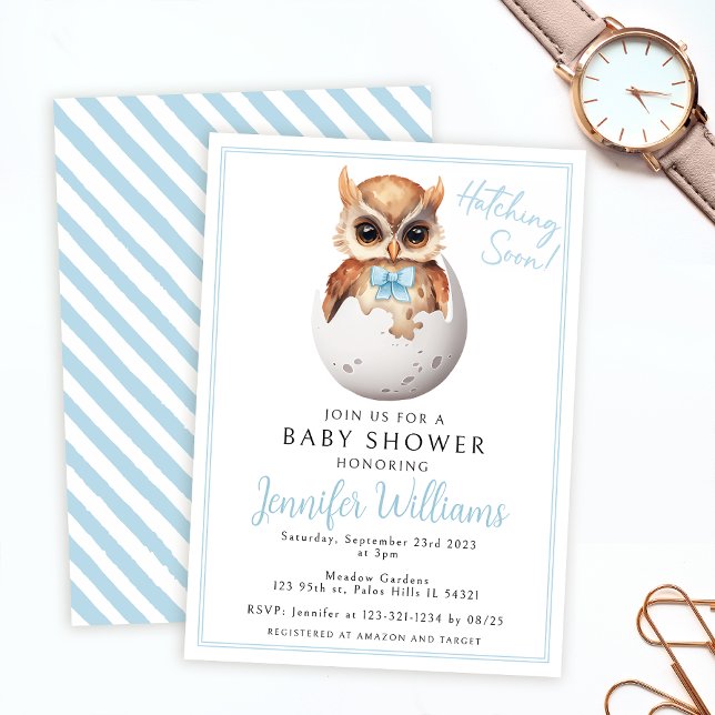 Cute blue owl hatching baby boy shower Invitation (Creator Uploaded)