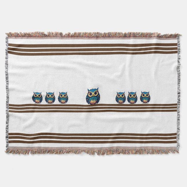 Cute Blue Owl Illustration Throw Blanket (Front)