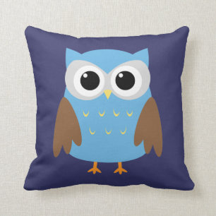 Cute Blue Owl Kids Throw Pillow