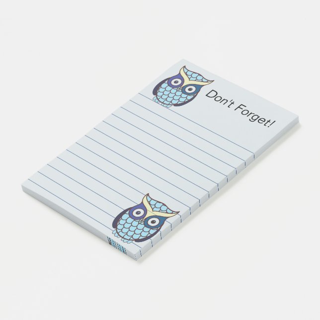 Cute Blue Owl  Lined Post-it Notes (Angled)