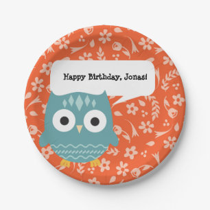 Cute Blue Owl Personalised Party Plates