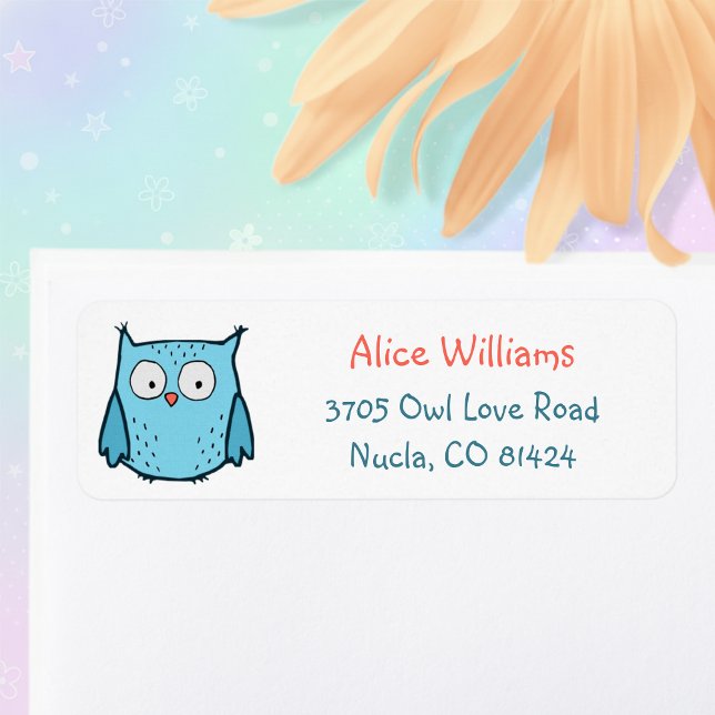 Cute Blue Owl Return Address Labels (Cute blue owl return address labels. 🦉)