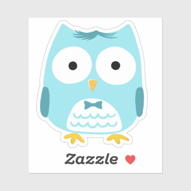 Cute Blue Owl Wearing Bow Tie Funny Owl Cartoon (Sheet)