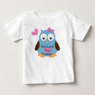 Cute Blue Owl with Pink Hearts Baby T-Shirt