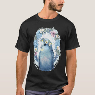 Cute Blue Parakeet Budgie Bird Flower Crown Pet Bi T-Shirt