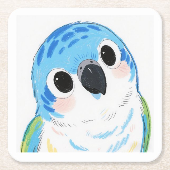 Cute Blue Parrot Hard Plastic Coasters (Front)
