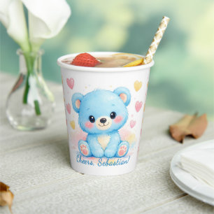 Cute Blue Pastel Baby Bears Birthday Party Paper Cups