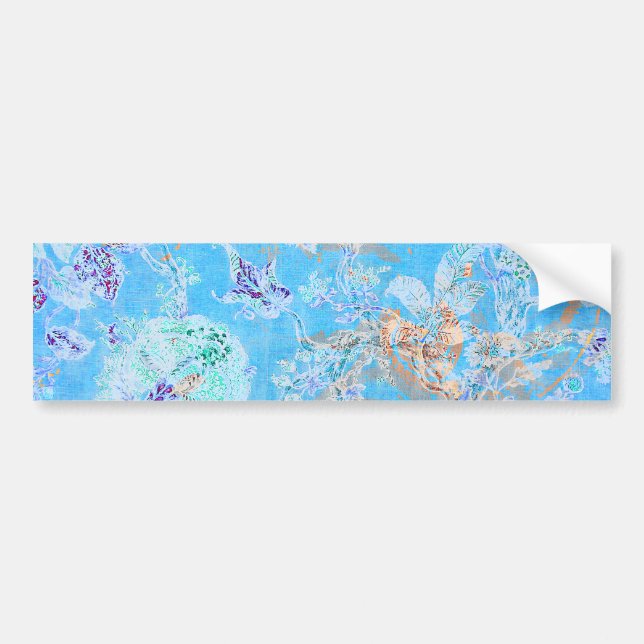 Cute blue pastel floral bumper sticker (Front)