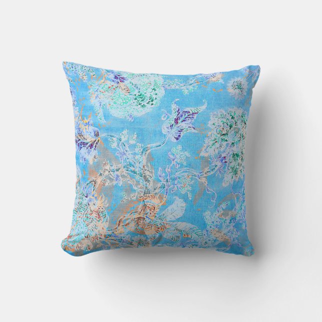 Cute blue pastel floral cushion (Front)