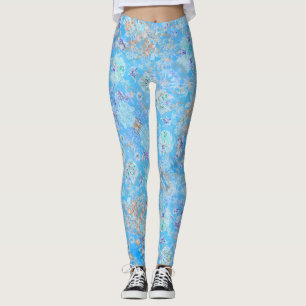 Cute blue pastel floral leggings