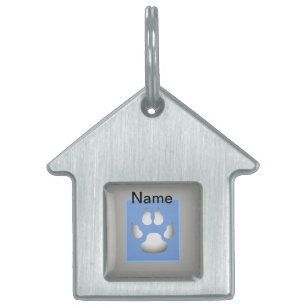Cute Blue Pastel Paw Prints Dog House Pet ID Tag