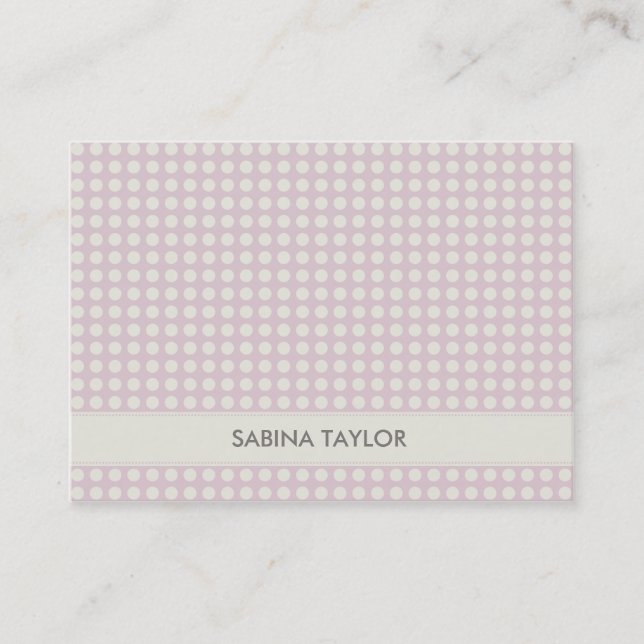 CUTE BLUE PASTEL POLKADOTS AND RIBBON PURPLE BUSINESS CARD (Front)