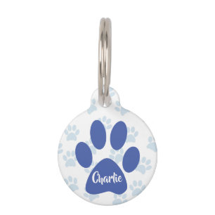 Cute Blue Paw Prints Personalized Pet ID Tag