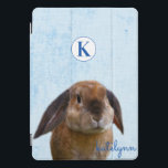 Cute Blue Peek-a-Boo Bunny Photograph Monogrammed iPad Pro Cover<br><div class="desc">Cute Blue Peek-a-Boo Bunny Photograph Monogrammed Design. With an adorable Rabbit peeking up to say hi! Makes a Fun and adorable gift for Kids, Teens, and adults, for Birthdays Christmas and more. Personalised with your initial letter and name! Monogram ipad cover! ~ Check my shop to see the entire Office...</div>