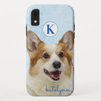 Cute Blue Peek-a-Boo Corgi Dog Monogram