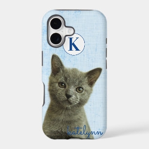Cute Blue Peek-a-Boo Kitten Photograph Monogram