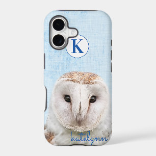 Cute Blue Peek-a-Boo Owl Photograph Monogram