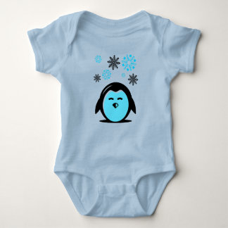 Cute Blue Penguin and Snowflakes Winter Design Baby Bodysuit