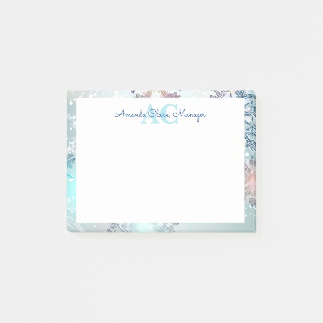 Cute Blue Personalised Monogram Name  Post-it Notes (Front)