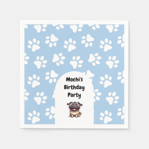 Cute Blue Pet Pug Birthday Party Napkin
