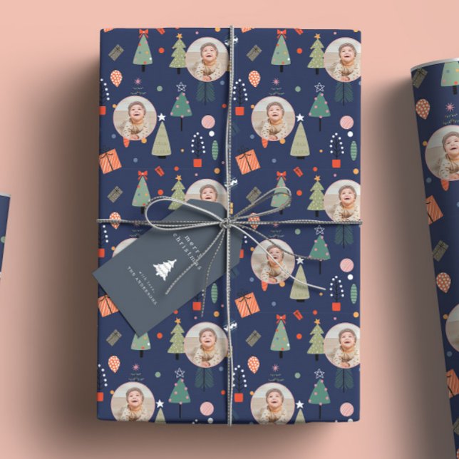 Cute Blue Photo Fun Christmas Wrapping Paper (Creator Uploaded)
