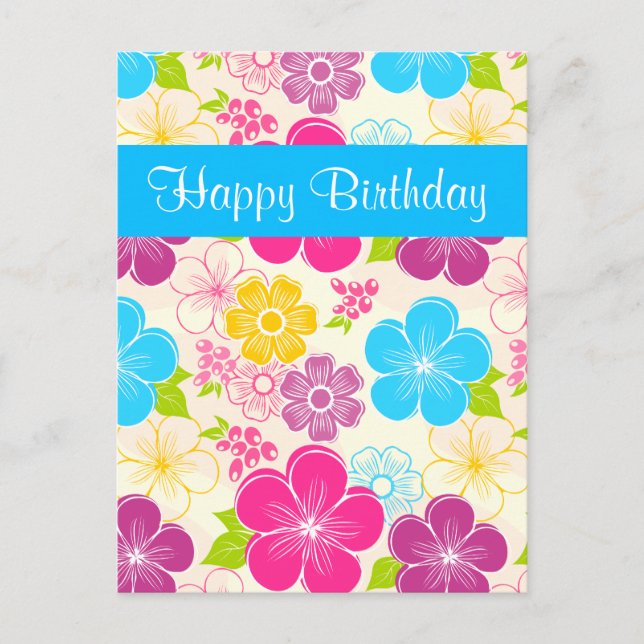 Cute blue pink and orange Birthday Postcard (Front)