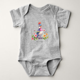 Cute Blue Pink Bird Floral Baby Bodysuit