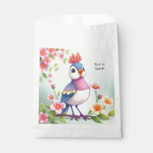 Cute Blue Pink Bird Floral Favour Bags