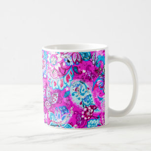 Cute blue pink flowers patterns coffee mug